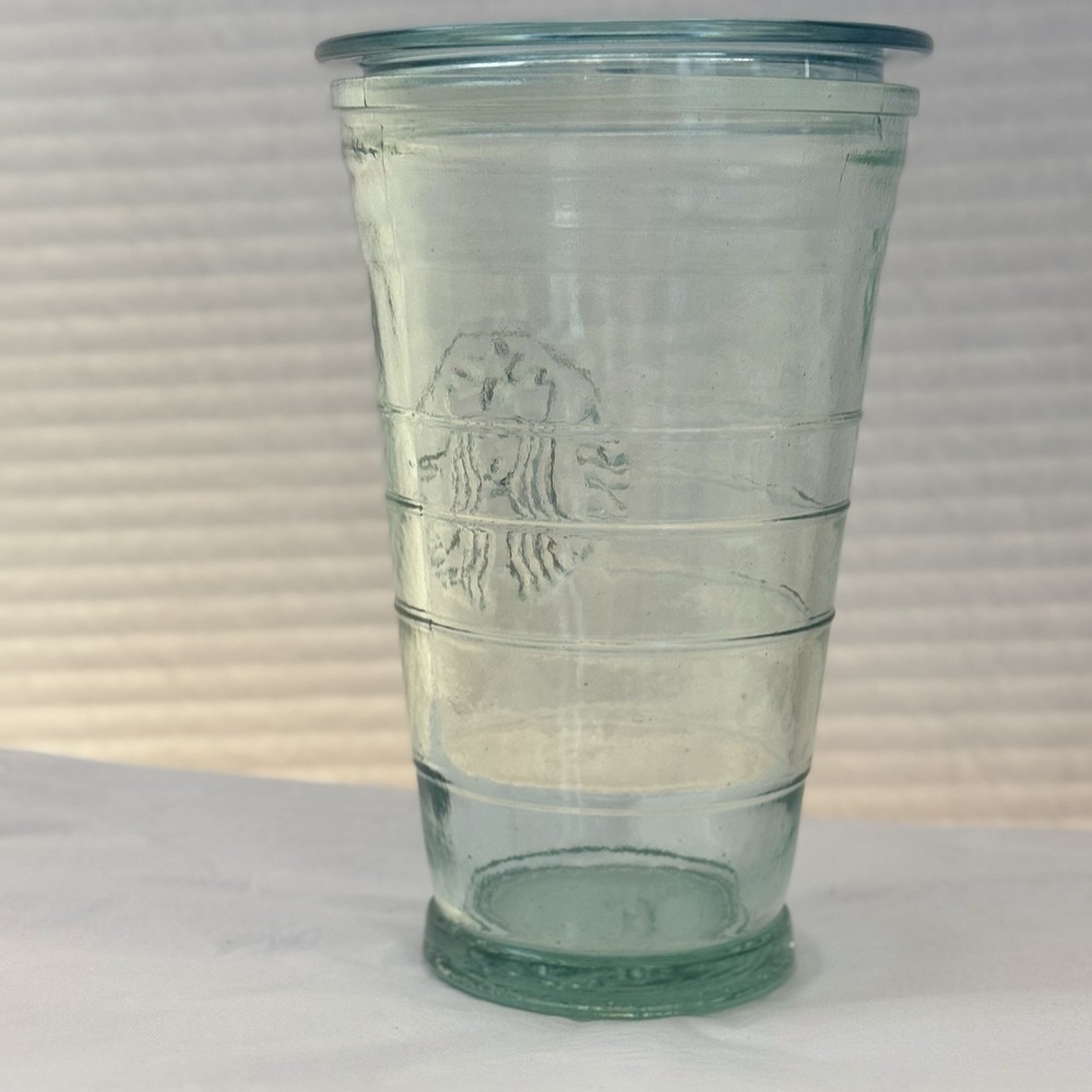 Starbucks Embossed Recycled Glass Cold Cup Tumbler Glass Lid Green Siren Logo - Picture 9 of 12